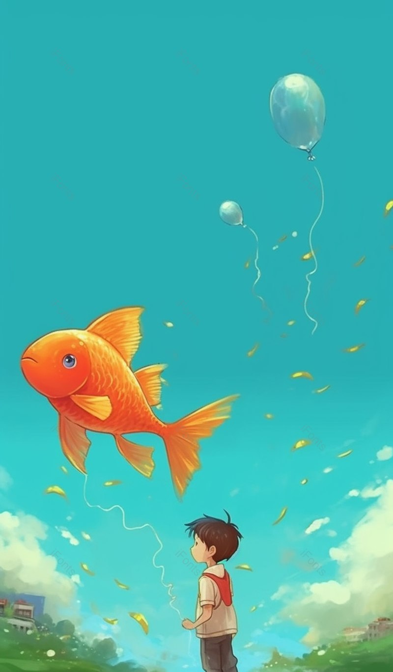 小孩子眼中的奇妙世界红色鲤鱼卡通插画手绘图,插画/手绘图,插画/手绘图库,插画/手绘图下载,插画/手绘